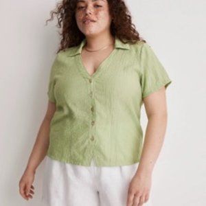 Madewell V-Neck Button-Up Top 2X Plus Green NWT